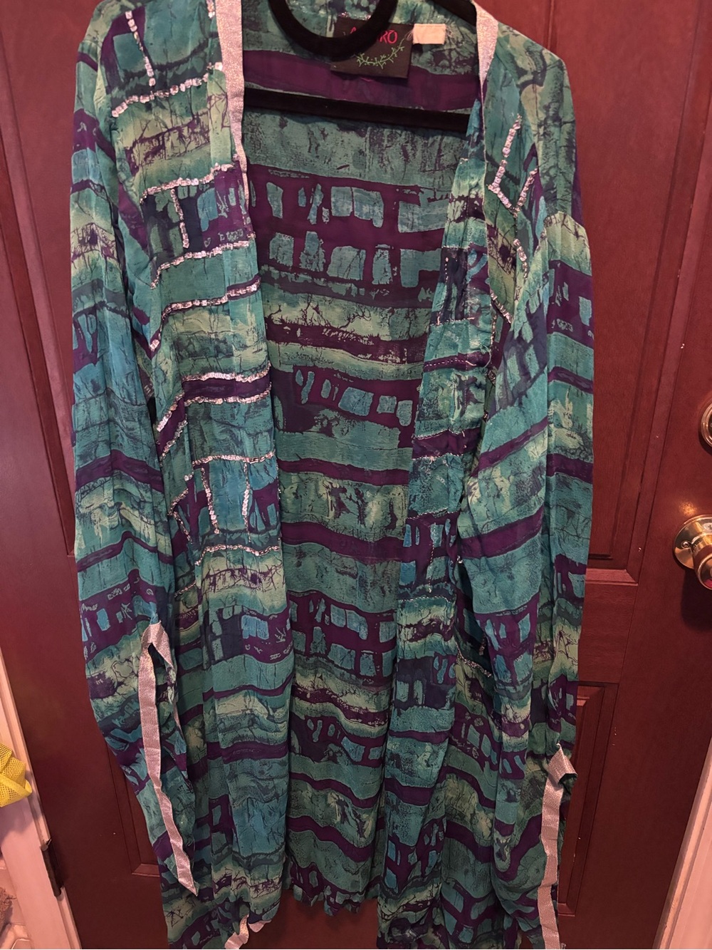 Open-Front Teal & Purple Patterned Women's Duster Cape